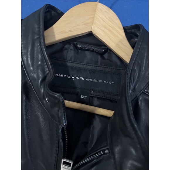 Marc New York Leather Jacket Mens 3XL Tall Black Moto Biker Bomber Lined - Picture 1 of 13